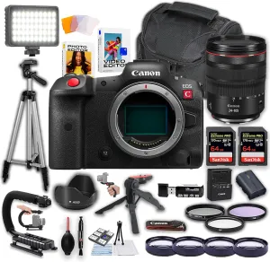 Canon EOS R5 C Mirrorless Cinema Camera with Canon RF 24-105mm f/4 L IS USM Lens   LED Video Light   128GB Extreme Memory   U-Grip   Tripod   Filters & More (Renewed)