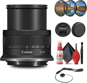 Canon RF-S 18-45mm f/4.5-6.3 is STM Lens with Filter kit   Cleaning Kit   Cap Keeper (Renewed)