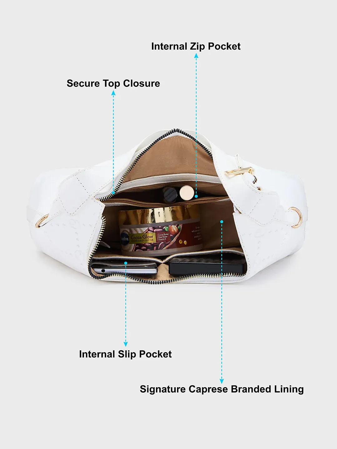 Caprese Brianna Medium White Hobo Bag