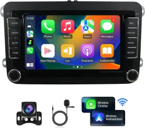 Car Radio Stereo for VW Volkswagen Seat Golf Passat Jetta Beetle Tiguan Touran EOS Android 7" Double Din Touchscreen Bluetooth Radio Apple CarPlay Android Auto GPS Navigation WiFi FM Mic Backup Camera