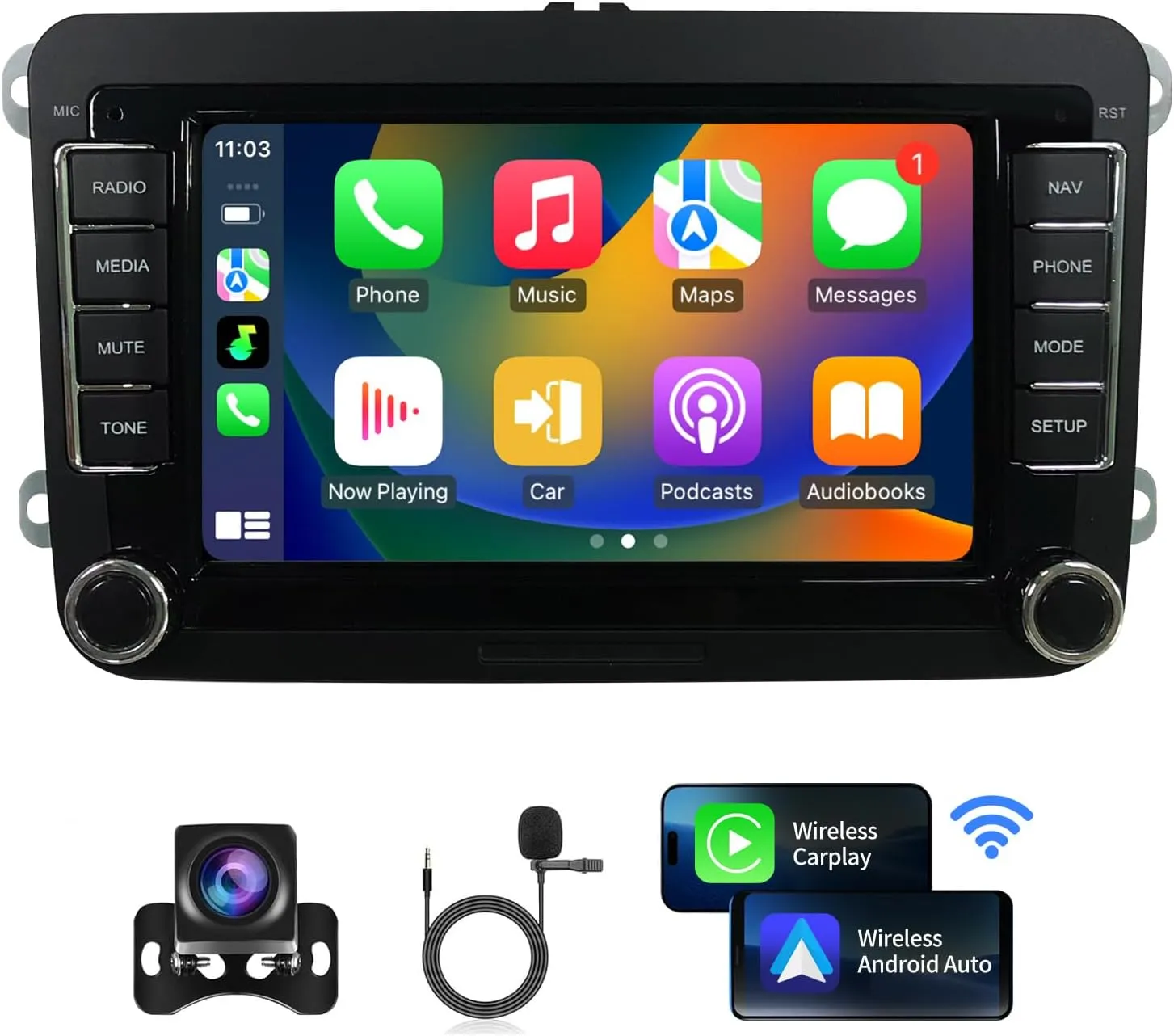 Car Radio Stereo for VW Volkswagen Seat Golf Passat Jetta Beetle Tiguan Touran EOS Android 7" Double Din Touchscreen Bluetooth Radio Apple CarPlay Android Auto GPS Navigation WiFi FM Mic Backup Camera