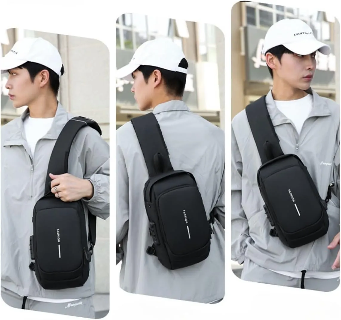 Carbon Fiber Streamline Anti-theft Sling Bag - 2025 New USB Charging Sport Sling, Waterproof Shoulder Backpack (Blue)