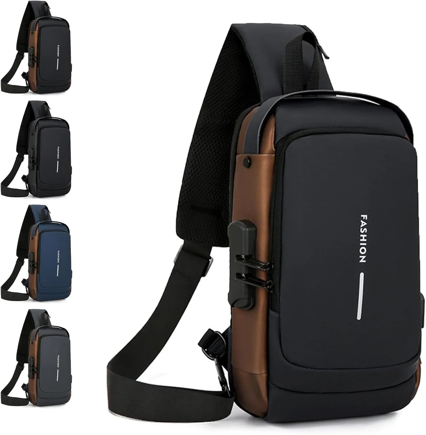 Carbon Fiber Streamline Anti-Theft Sling Bag, Anti Theft Sling Bag, USB Charging Waterproof Crossbody Backpack (Black Gold)