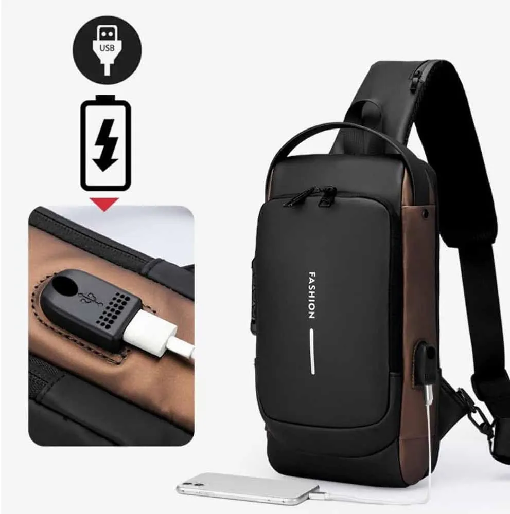 Carbon Fiber Streamline Anti-theft Sling Bag Men,Waterproof USB Charging Sport Sling, Crossbody Charging Bag