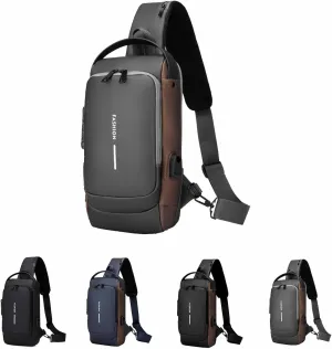 Carbon Fiber Streamline Anti-theft Sling Bag Men,Waterproof USB Charging Sport Sling, Crossbody Charging Bag