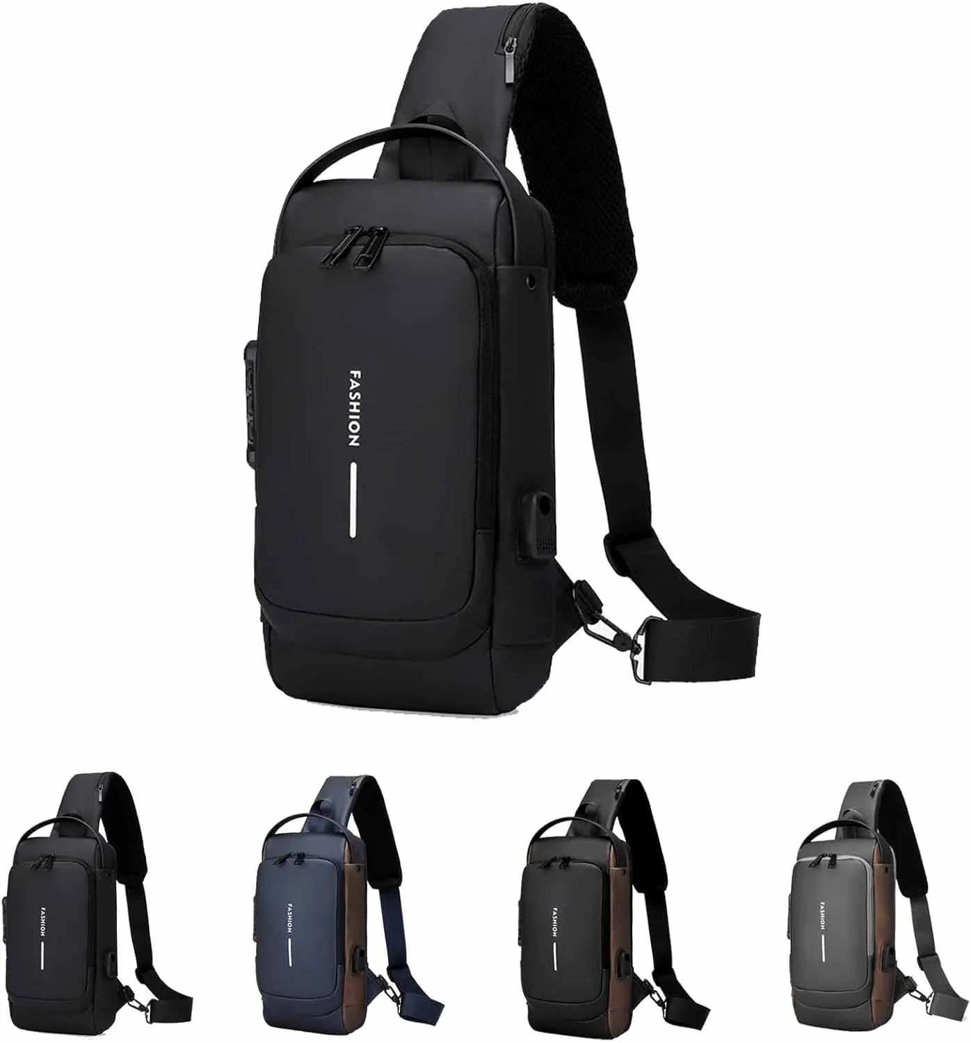 Carbon Fiber Streamline Anti-theft Sling Bag Men,Waterproof USB Charging Sport Sling, Crossbody Charging Bag