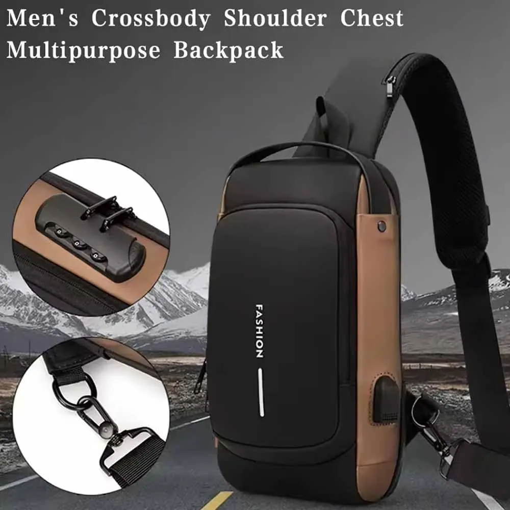 Carbon Fiber Streamline Anti-theft Sling Bag Men,Waterproof USB Charging Sport Sling, Crossbody Charging Bag