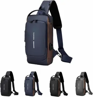 Carbon Fiber Streamline Anti-theft Sling Bag Men,Waterproof USB Charging Sport Sling, Crossbody Charging Bag