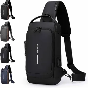 Carbon Fiber Streamline Anti-Theft Sling Bag, Waterproof USB Charging Sport Sling Anti Theft Shoulder Bag for Commutes Sports
