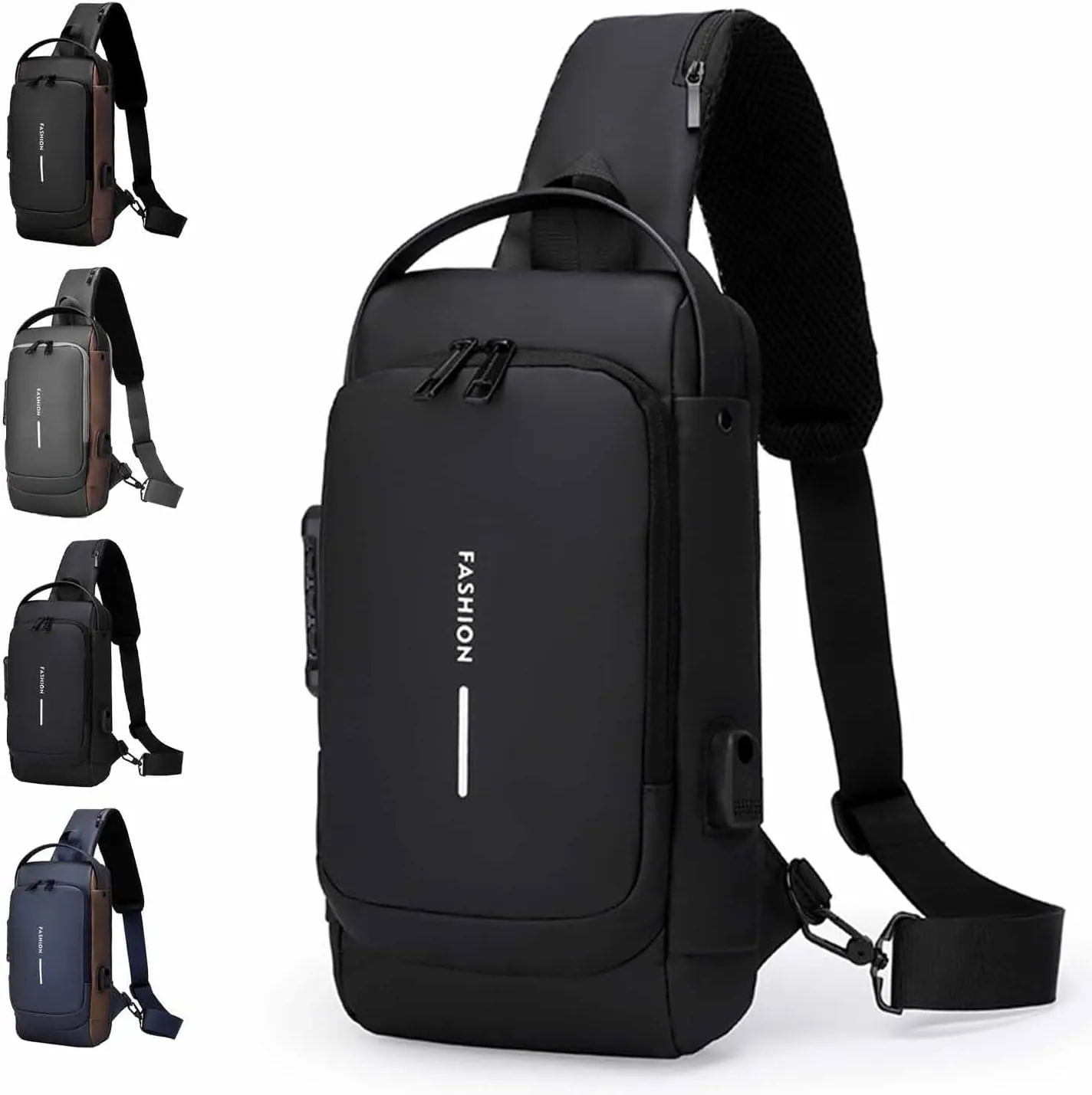 Carbon Fiber Streamline Anti-Theft Sling Bag, Waterproof USB Charging Sport Sling Anti Theft Shoulder Bag for Commutes Sports