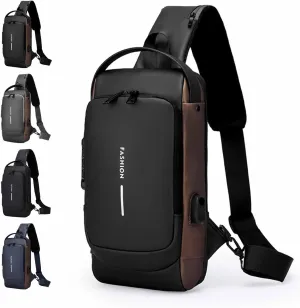 Carbon Fiber Streamline Anti-Theft Sling Bag, Waterproof USB Charging Sport Sling Anti Theft Shoulder Bag for Commutes Sports
