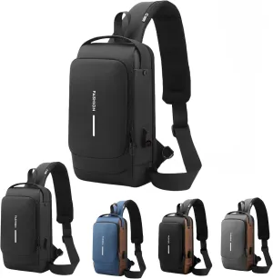 Carbon Fiber Streamlined Anti-theft Crossbody Bag, USB Charging Sports Sling Bag, Waterproof Shoulder Bag, Fashionable Crossbody Bag Suitable for Sports and Leisure (Black)