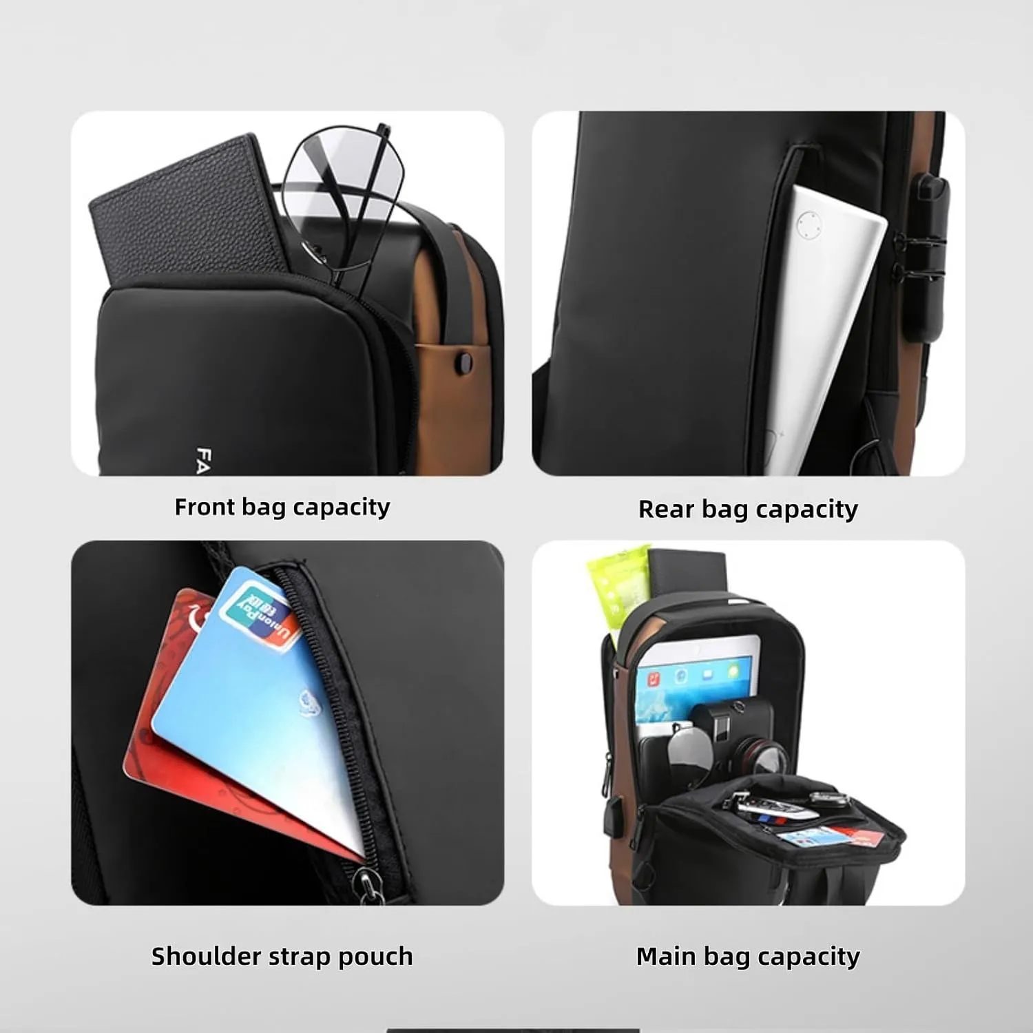 Carbon Fiber Streamlined Anti-theft Crossbody Bag, USB Charging Sports Sling Bag, Waterproof Shoulder Bag, Fashionable Crossbody Bag Suitable for Sports and Leisure (Black)