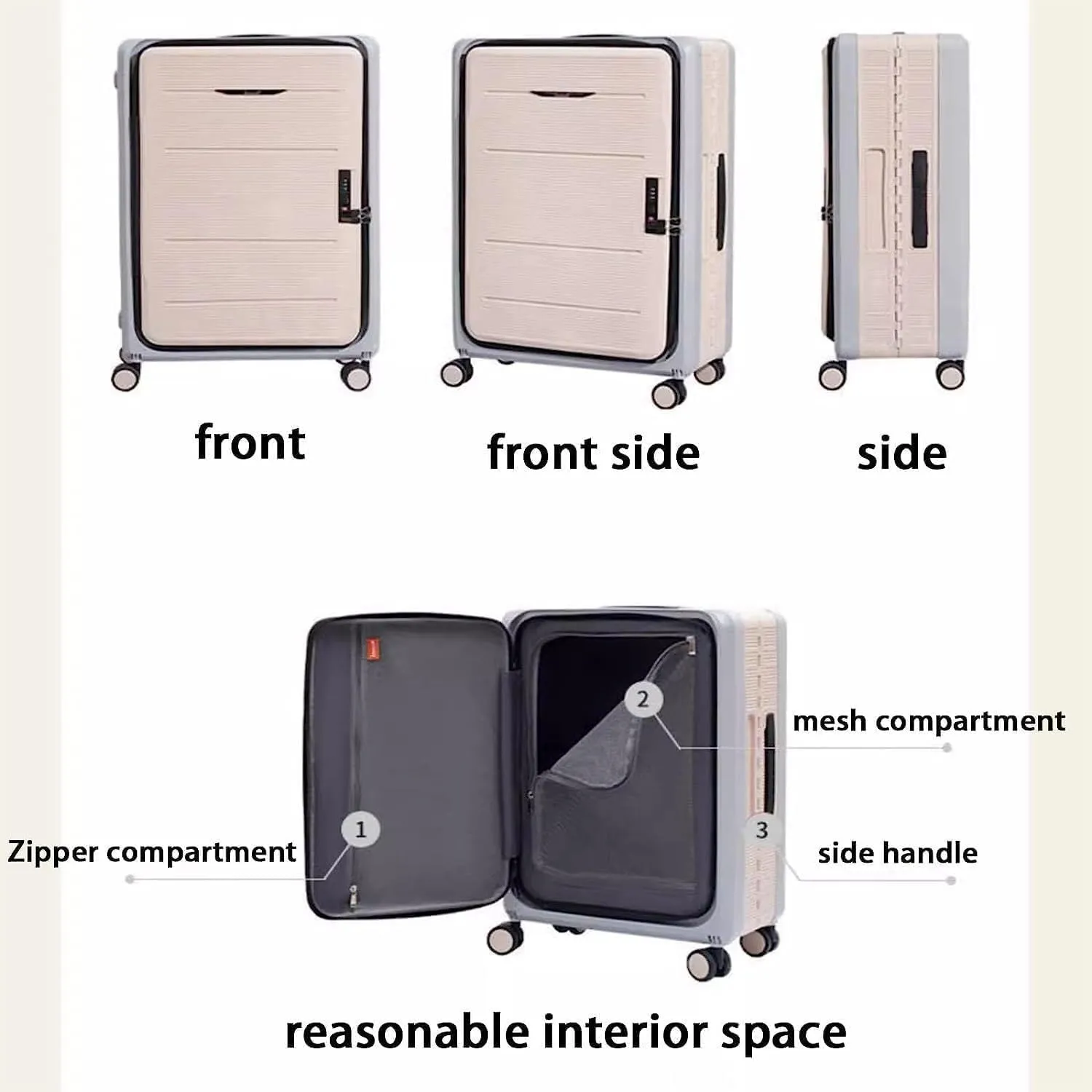 Carry On Luggages Suitcase Foldable Suitcases Adjustable Trolley Carry On Luggage Front Open Universal Wheel Luggage Suitcases(D-20 in