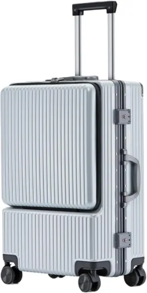 Carry On Luggages Suitcase Luggage with Front Pocket,Aluminum Frame Suitcase with USB Charging Port & TSA Lock Luggage Suitcases (Sliver-26 in