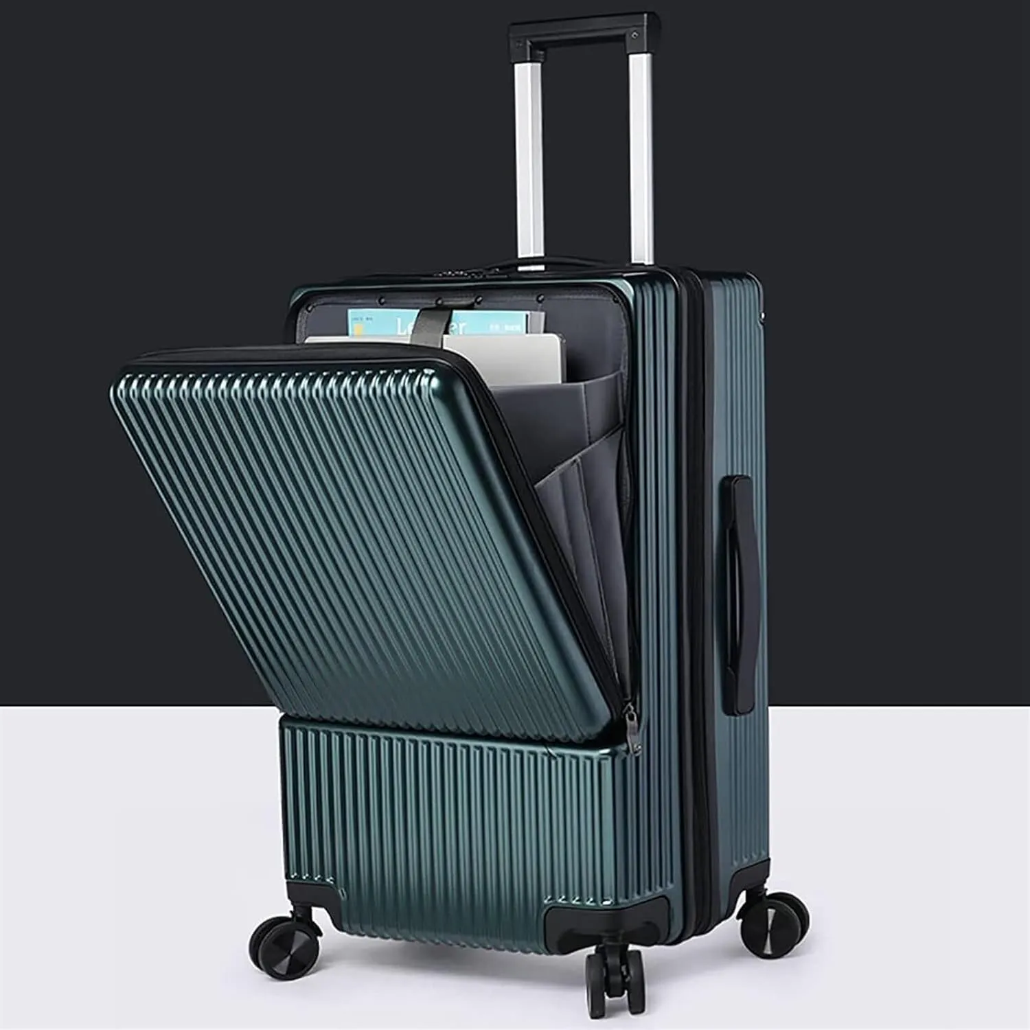 Carry On Luggages Suitcase Luggage with Front Pocket,Aluminum Frame Suitcase with USB Charging Port & TSA Lock Luggage Suitcases (Sliver-26 in