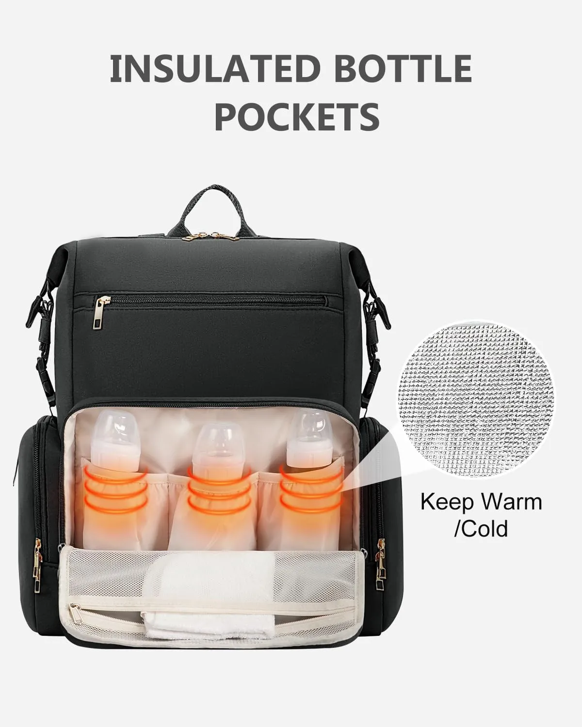 CEI-CEI Neoprene Diaper Bag Backpack with Changing Pad, Large Newborn Baby Maternity Bags Travel Tote with Insulated Pockets Mother‘s Day Gift (Black)