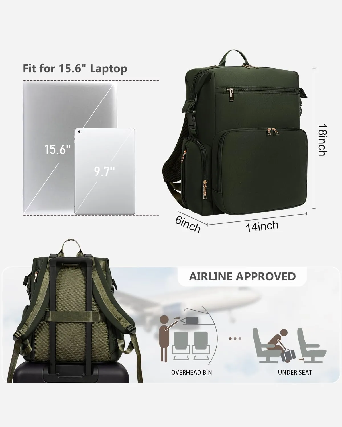 CEI-CEI Neoprene Diaper Bag Backpack with Insulated Pockets, Large Newborn Baby Maternity Bags Travel Tote with Changing Pad (Army Green)
