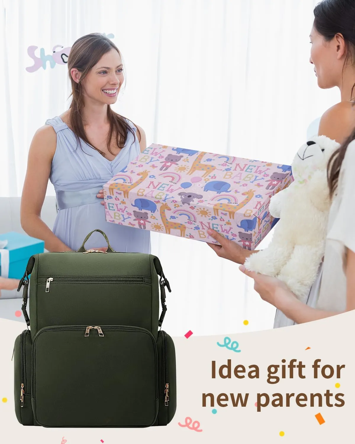 CEI-CEI Neoprene Diaper Bag Backpack with Insulated Pockets, Large Newborn Baby Maternity Bags Travel Tote with Changing Pad (Army Green)