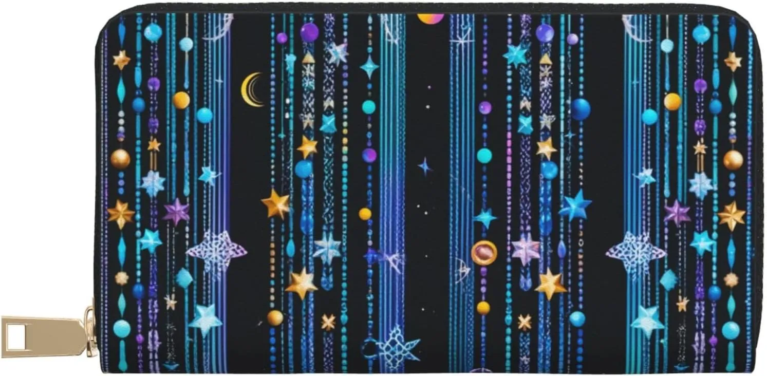 Celestial Cascade Print Wallet with Zipper,Women's Large Capacity Clutch Purse,Cute Imitation Leather Wallet