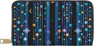 Celestial Cascade Print Wallet with Zipper,Women's Large Capacity Clutch Purse,Cute Imitation Leather Wallet