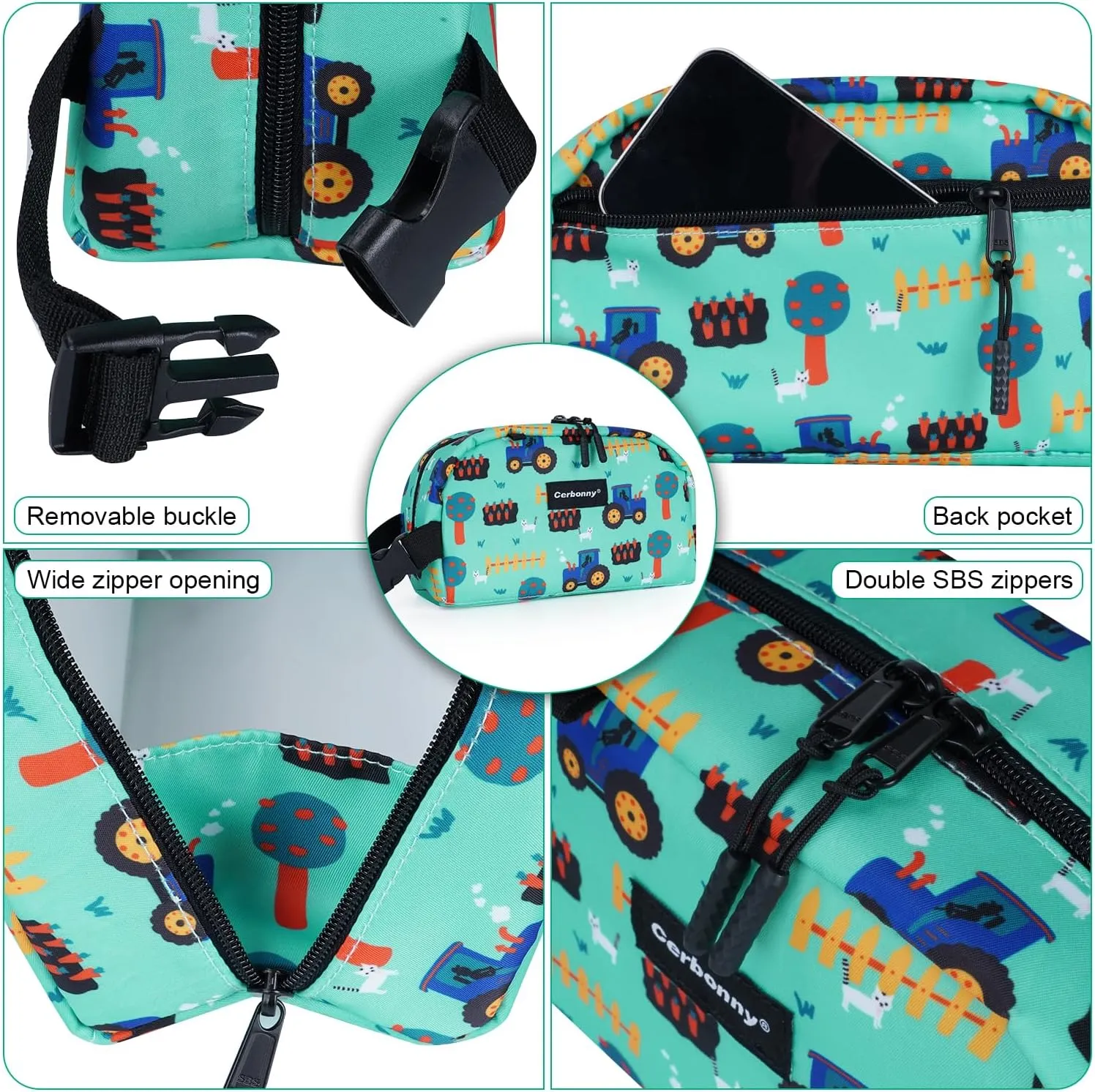 Cerbonny Small Cooler Bag Freezable Lunch Bag for Work School Travel,Small Lunch Bag,Small Insulated Bag For Kids/Adults,Freezer Lunch Bags,Mini Lunch Bag Fit For Yogurt,Suit for 3 (green vehicle)
