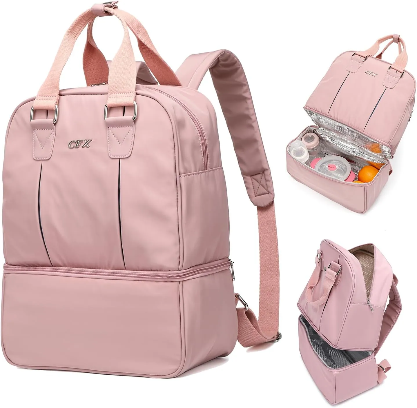 CFX diaper bag， Keep food separate from supplies，Lightweight baby bag for mom，diaper bag backpack（Pink）