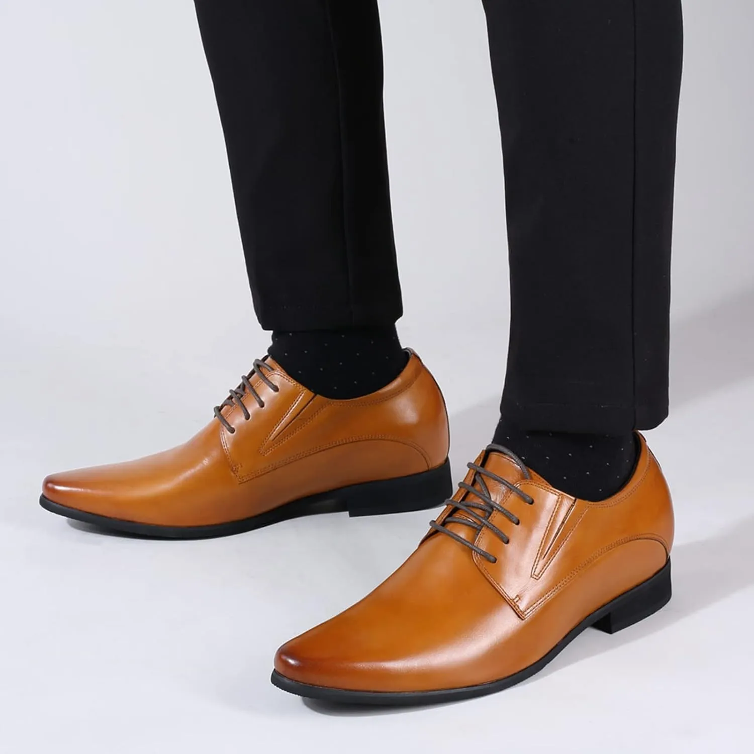 CHAMARIPA Elevator Shoes for Men- Black Leather Height Increase Dress Formal Shoes That Make You Taller 3.15 Inches.
