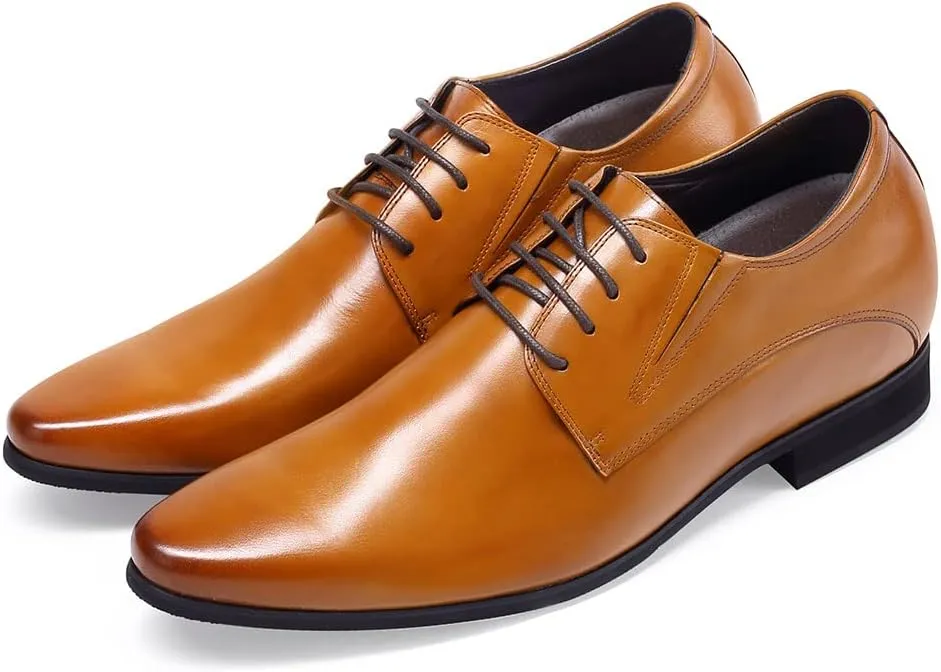 CHAMARIPA Elevator Shoes for Men- Black Leather Height Increase Dress Formal Shoes That Make You Taller 3.15 Inches.