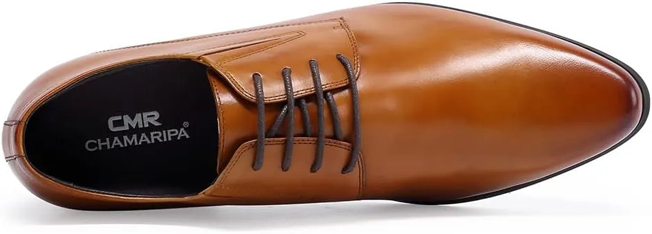 CHAMARIPA Elevator Shoes for Men- Black Leather Height Increase Dress Formal Shoes That Make You Taller 3.15 Inches.