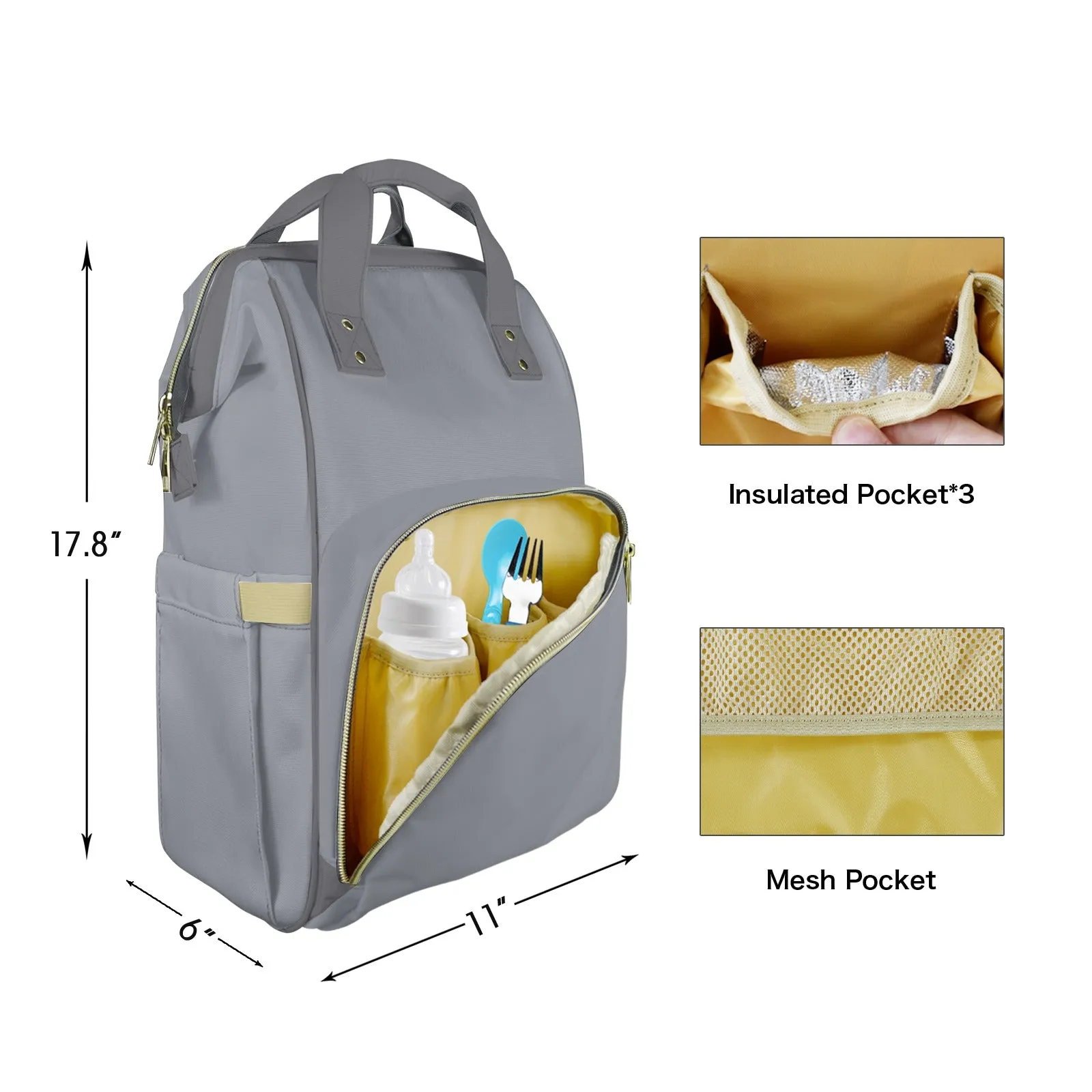 Charcoal Grey Customizable Diaper Bag