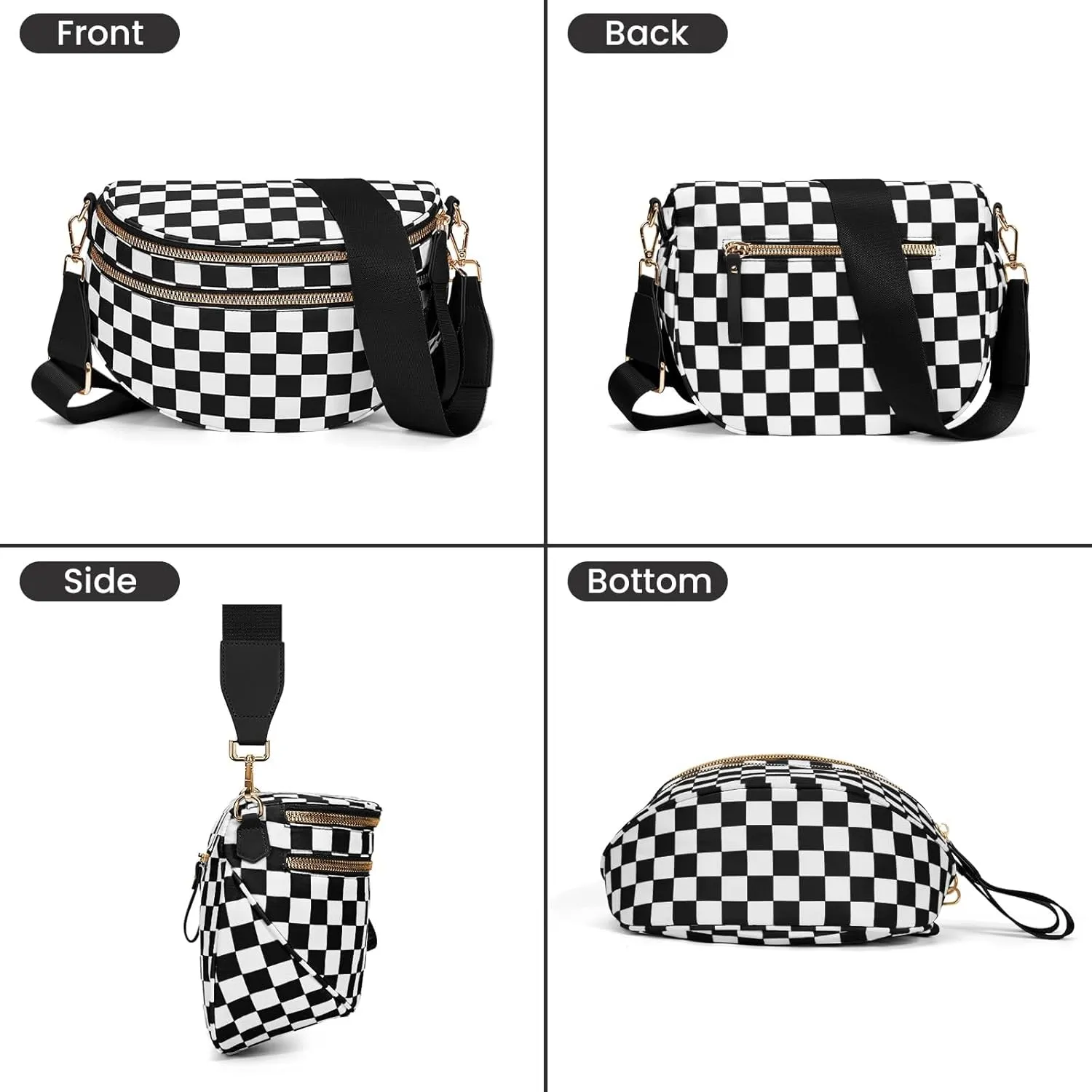 Checkered Crossbody Bag for Women，Spacious Nylon Bum Bag Checkered Handbags Wallets Oversized Slouchy Bag