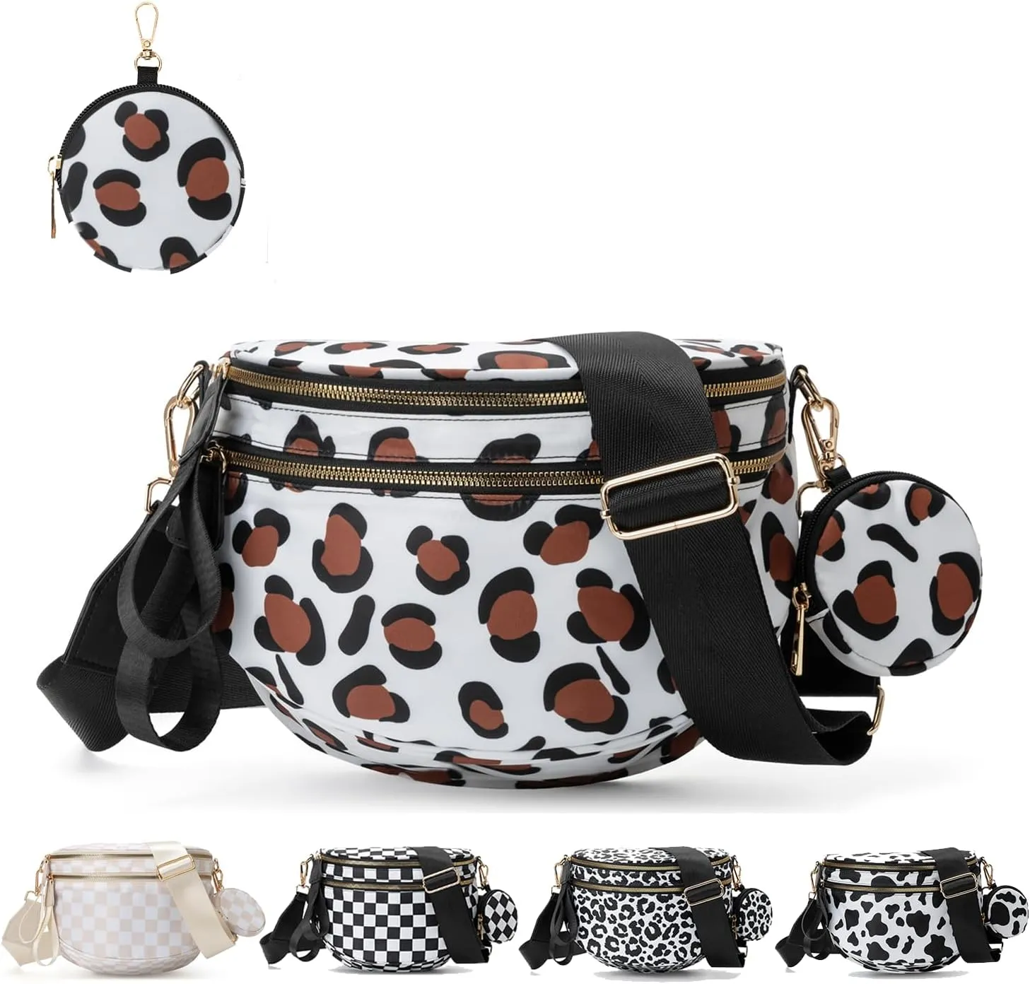 Checkered Crossbody Bag for Women，Spacious Nylon Bum Bag Checkered Handbags Wallets Oversized Slouchy Bag