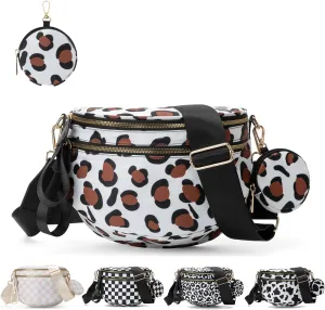 Checkered Crossbody Bag for Women，Spacious Nylon Bum Bag Checkered Handbags Wallets Oversized Slouchy Bag