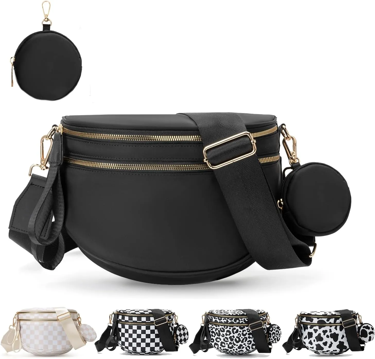 Checkered Crossbody Bag for Women，Spacious Nylon Bum Bag Checkered Handbags Wallets Oversized Slouchy Bag