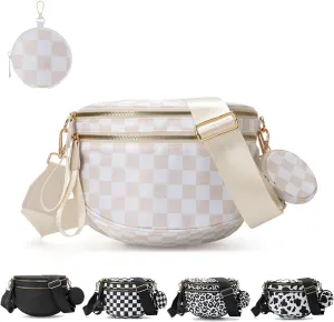 Checkered Crossbody Bag for Women，Spacious Nylon Bum Bag Checkered Handbags Wallets Oversized Slouchy Bag
