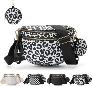Checkered Crossbody Bag for Women，Spacious Nylon Bum Bag Checkered Handbags Wallets Oversized Slouchy Bag