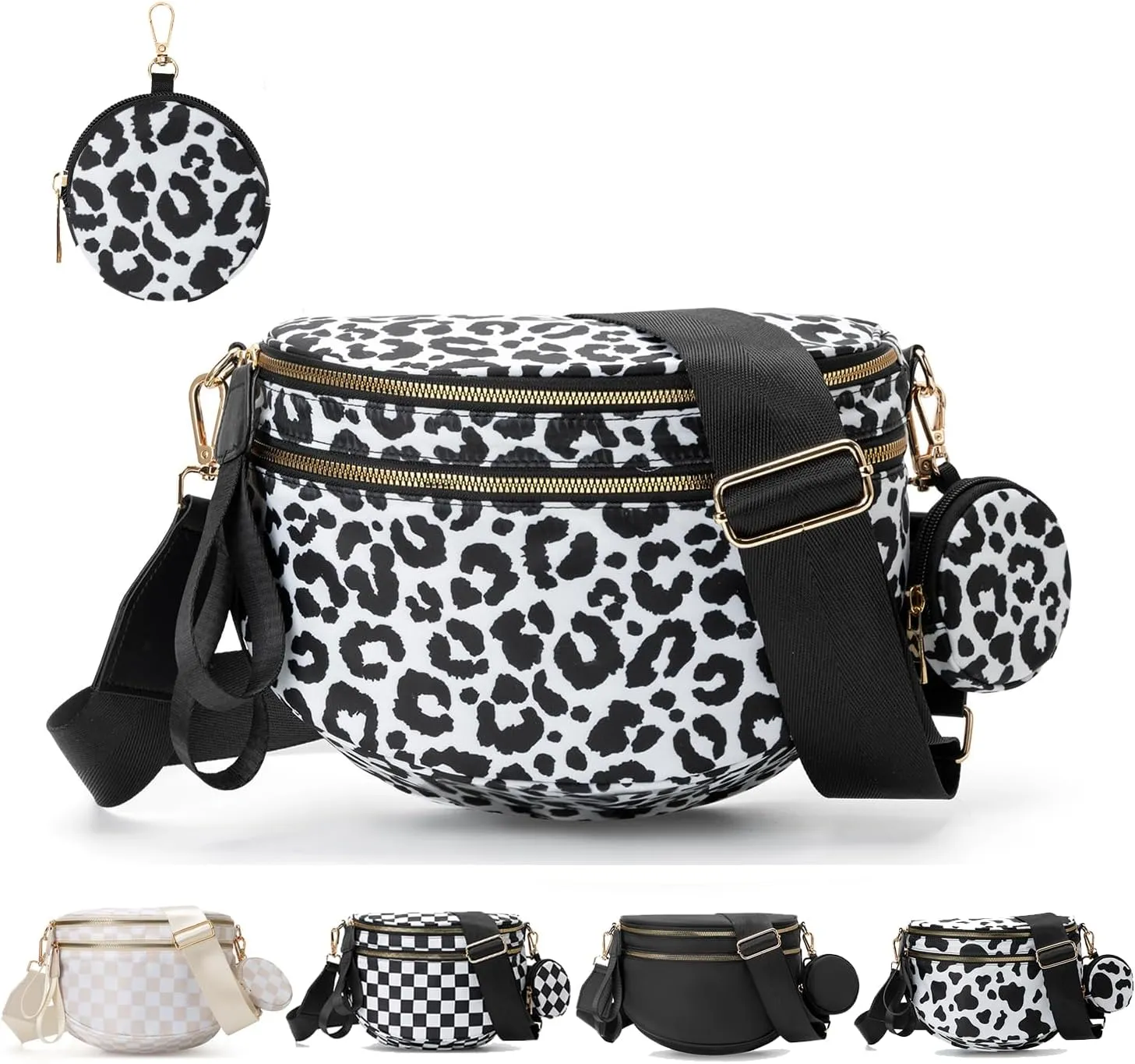 Checkered Crossbody Bag for Women，Spacious Nylon Bum Bag Checkered Handbags Wallets Oversized Slouchy Bag