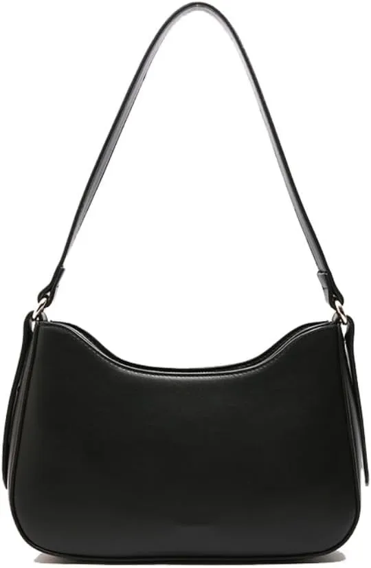 Chic Crescent Black Shoulder Bag - Trendy Purse for Women with Zipper Closure everyday purse