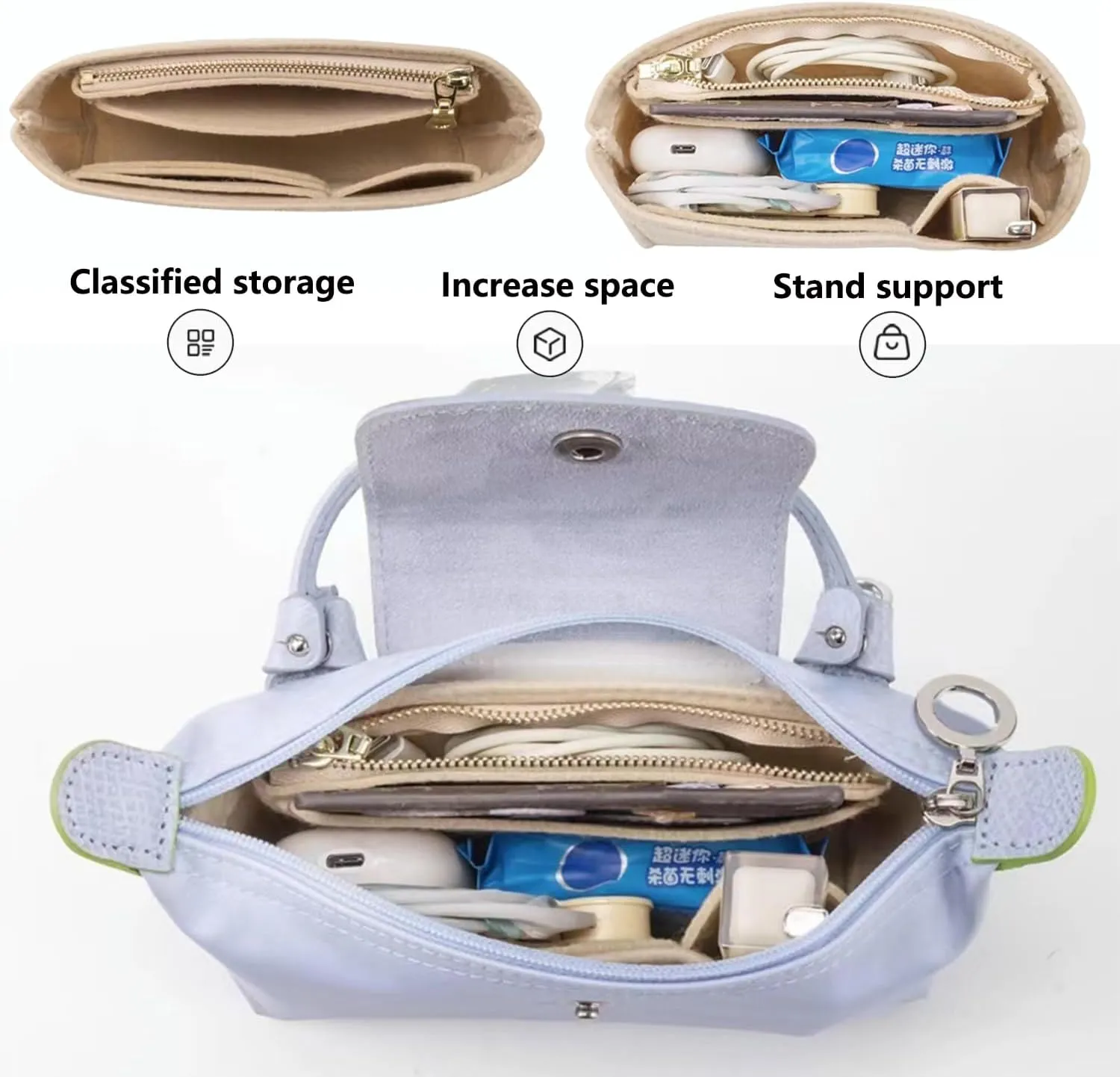 Chispee Bag Organizer for Longchamp Small Tote Bag Timid Bag Storage & Finishing Inner Bag Liner Handbags Insert Organizer fit Mini Size