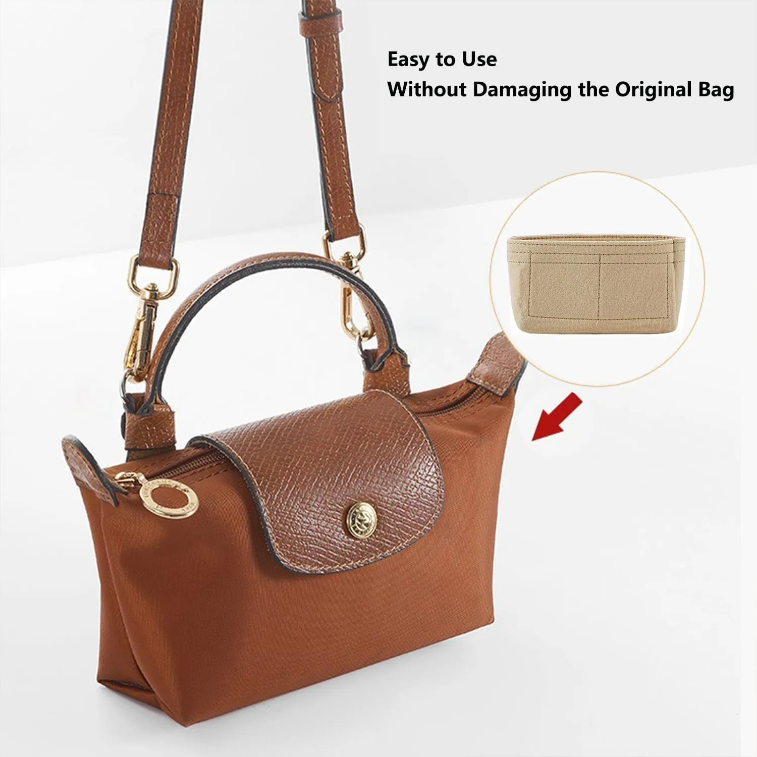 Chispee Bag Organizer for Longchamp Small Tote Bag Timid Bag Storage & Finishing Inner Bag Liner Handbags Insert Organizer fit Mini Size