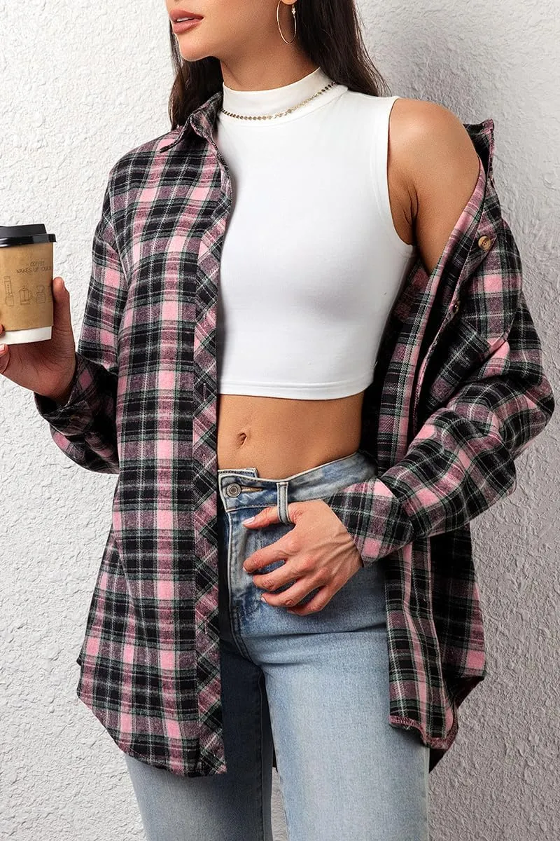 CHYRII Womens Button Down Flannel Shirts Long Sleeve Plaid Shackets Business Casual Blouse Top