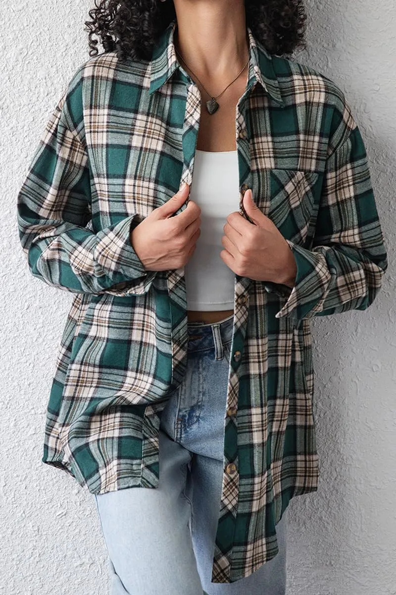 CHYRII Womens Button Down Flannel Shirts Long Sleeve Plaid Shackets Business Casual Blouse Top