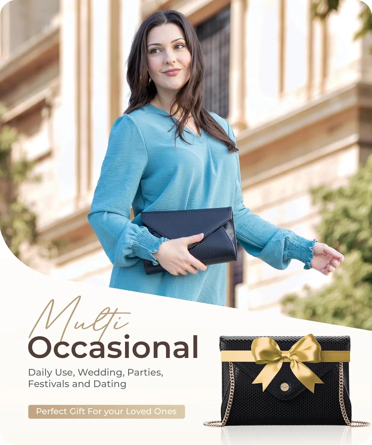 Claasico Evening Clutch Purses For Women - Elegant Envelope Clutch RFID Bag with Detachable Chain