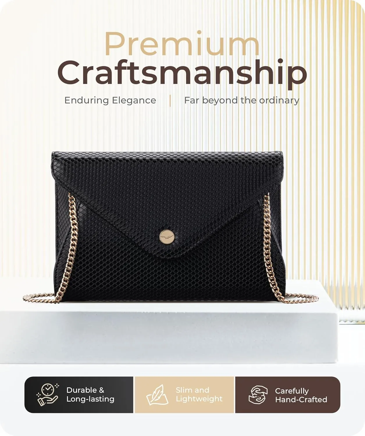 Claasico Evening Clutch Purses For Women - Elegant Envelope Clutch RFID Bag with Detachable Chain