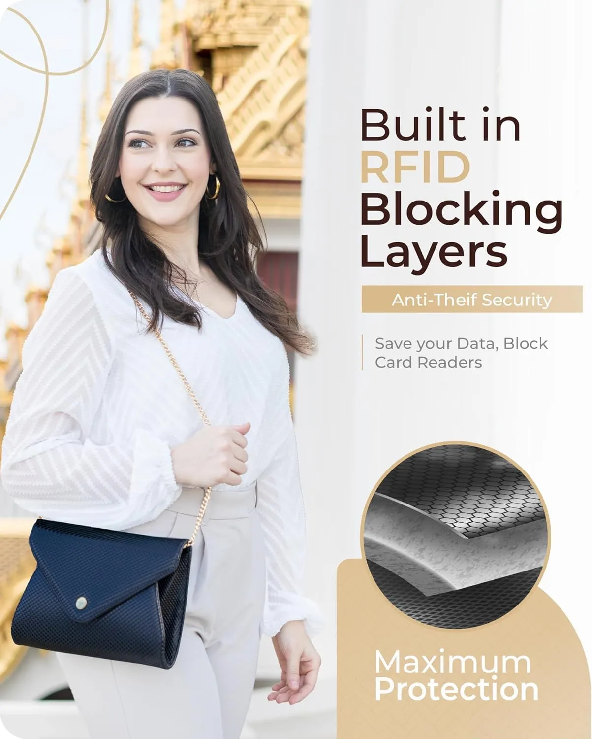 Claasico Evening Clutch Purses For Women - Elegant Envelope Clutch RFID Bag with Detachable Chain