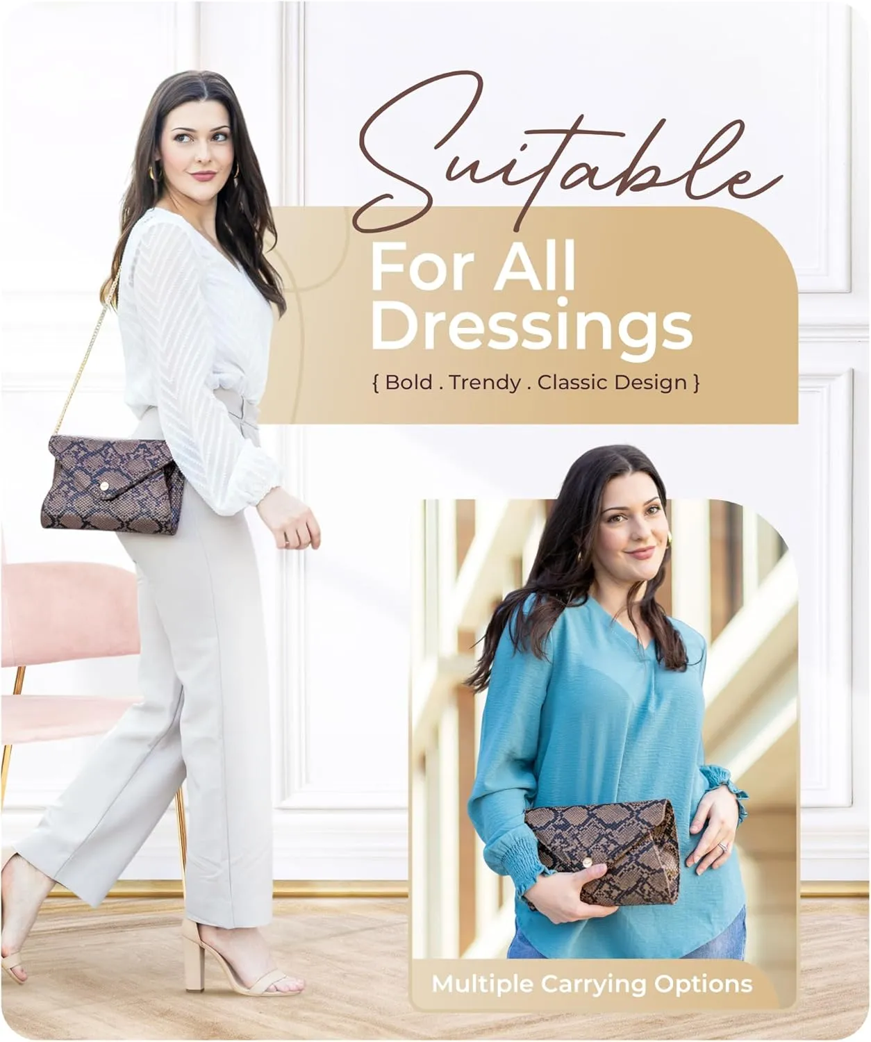 Claasico Evening Clutch Purses For Women - Elegant Envelope Clutch RFID Bag with Detachable Chain