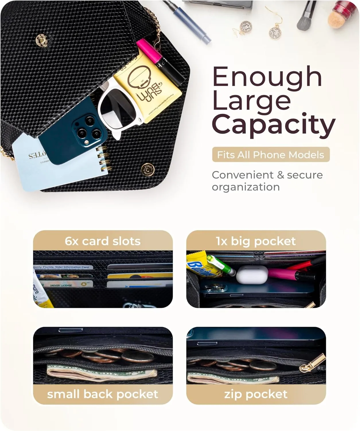Claasico Evening Clutch Purses For Women - Elegant Envelope Clutch RFID Bag with Detachable Chain