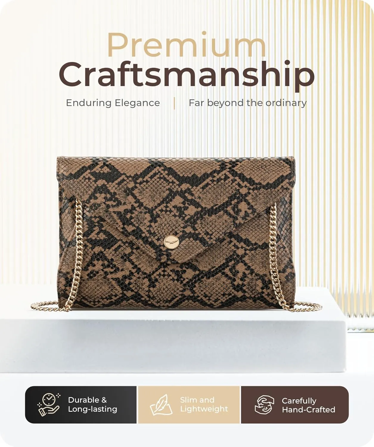 Claasico Evening Clutch Purses For Women - Elegant Envelope Clutch RFID Bag with Detachable Chain