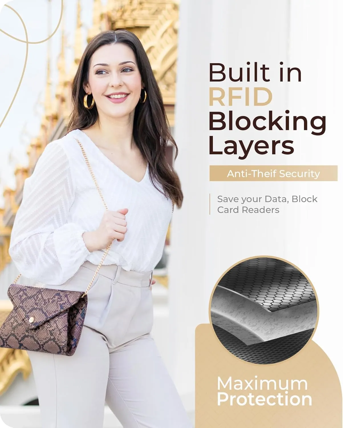 Claasico Evening Clutch Purses For Women - Elegant Envelope Clutch RFID Bag with Detachable Chain